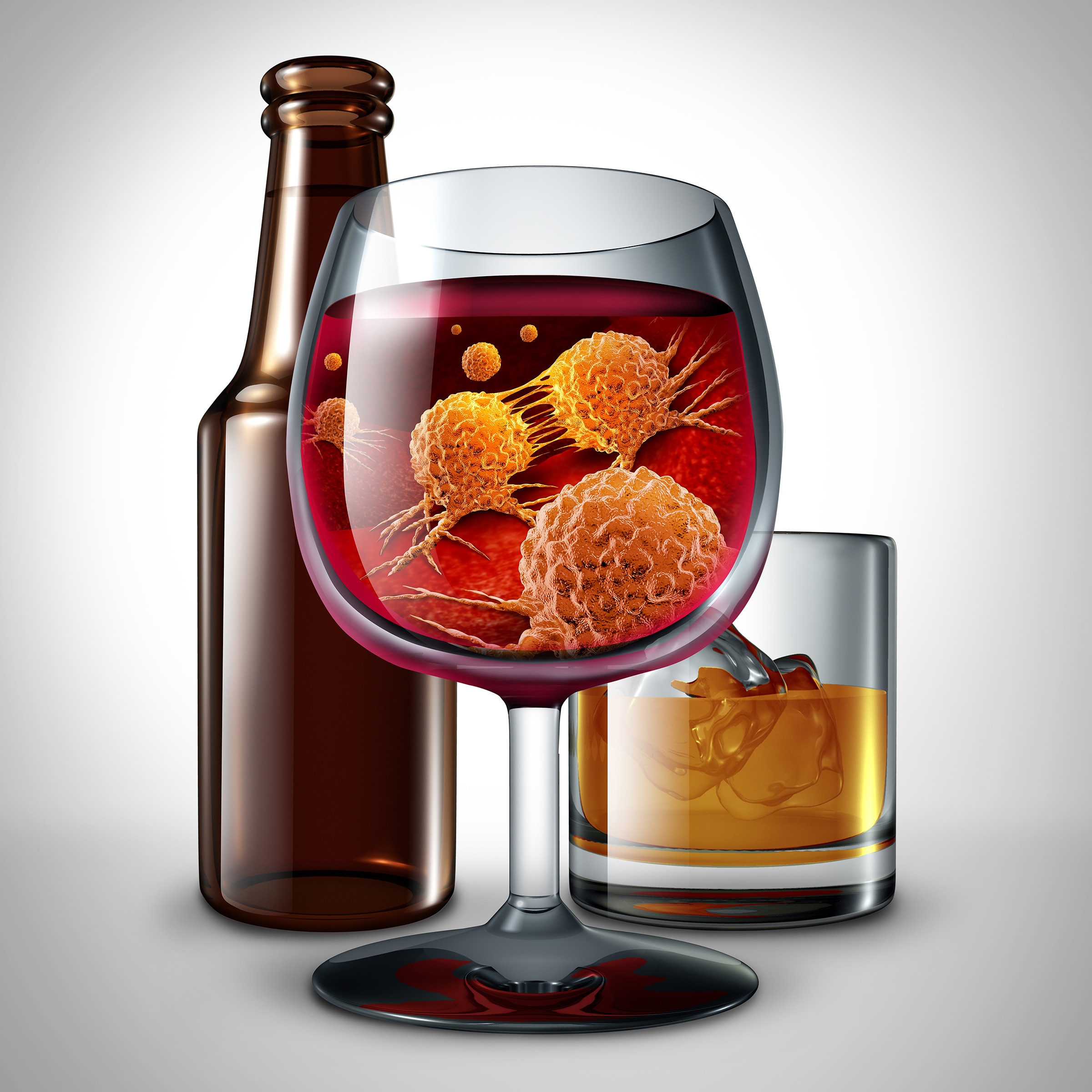 Graphic highlighting the link between alcohol and cancer, Health Edco alcohol education materials, models, and activities