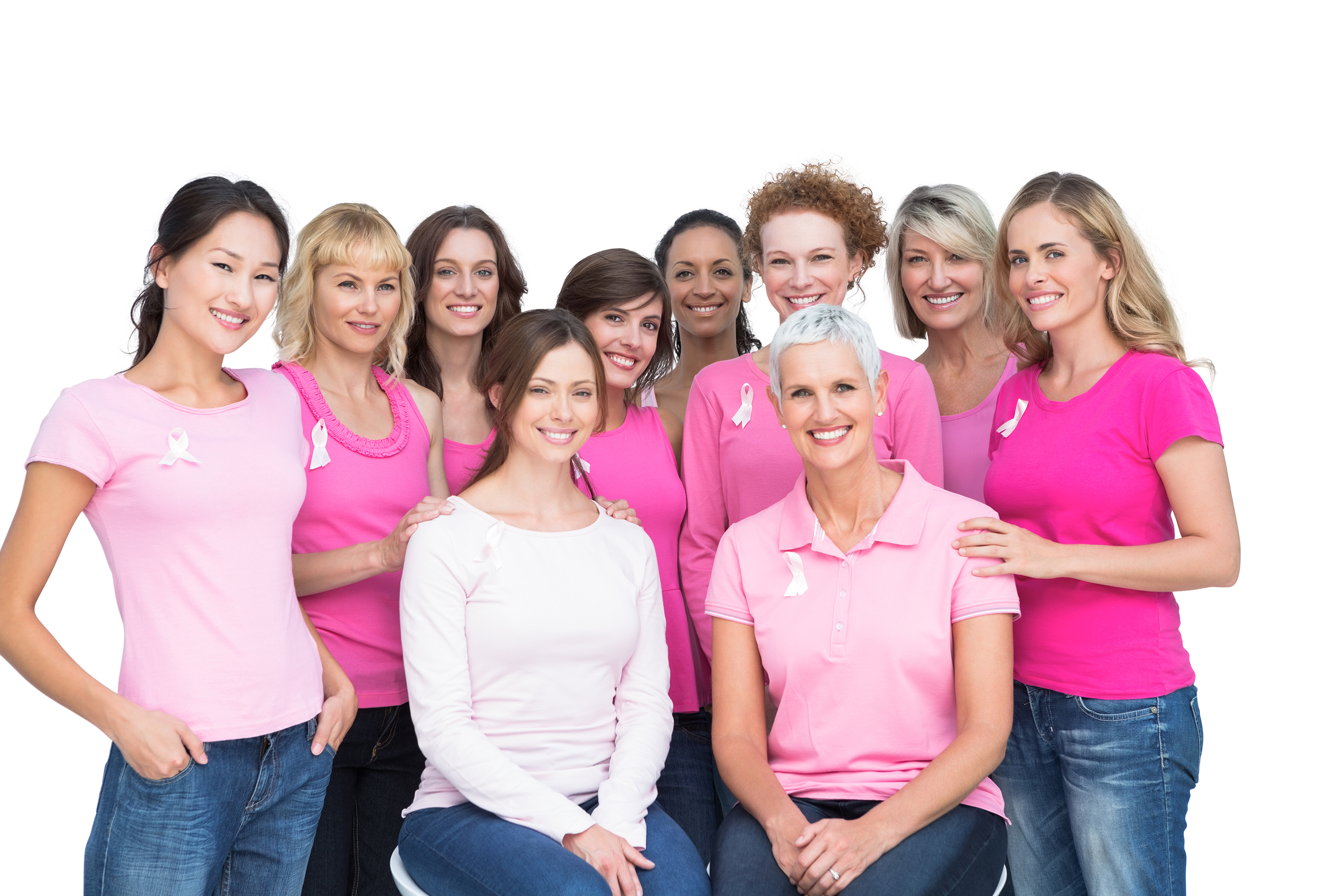 Group of women raising breast cancer awareness