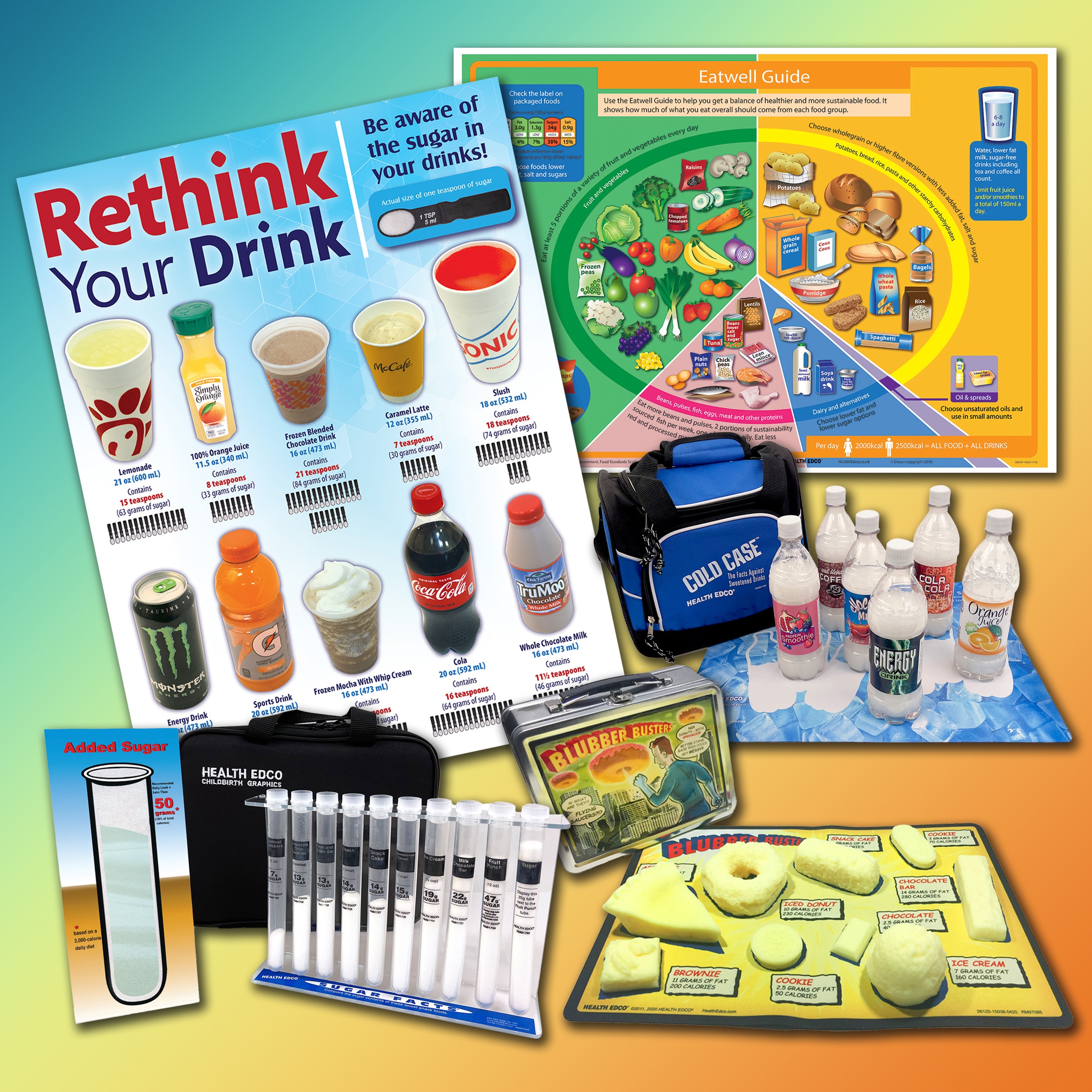 Health Edco nutrition education materials and models to teach about added sugars in processed foods, health education tools