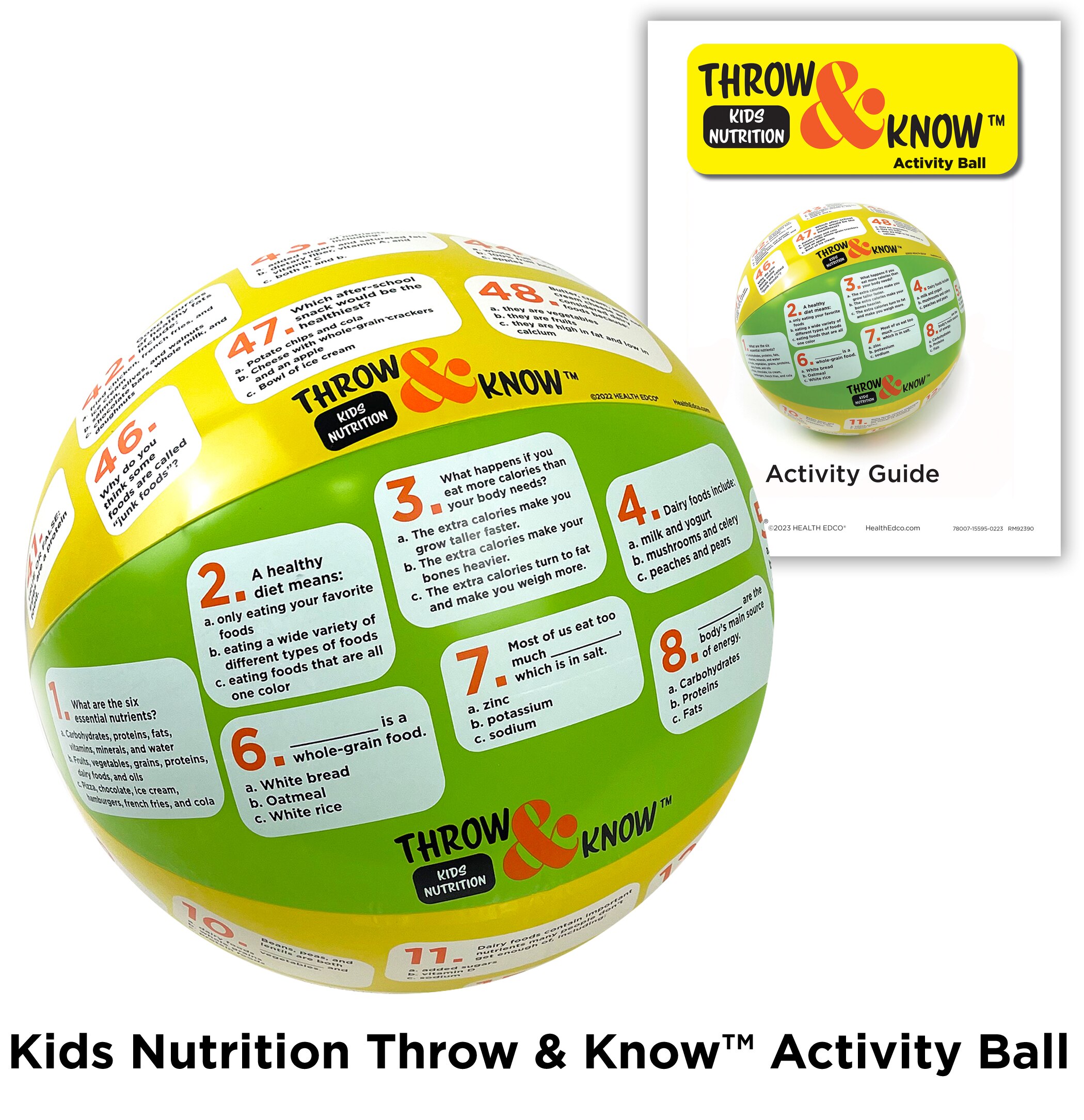 Kids Nutrition Throw & Know Activity Ball with activity guide from Health Edco, 78007