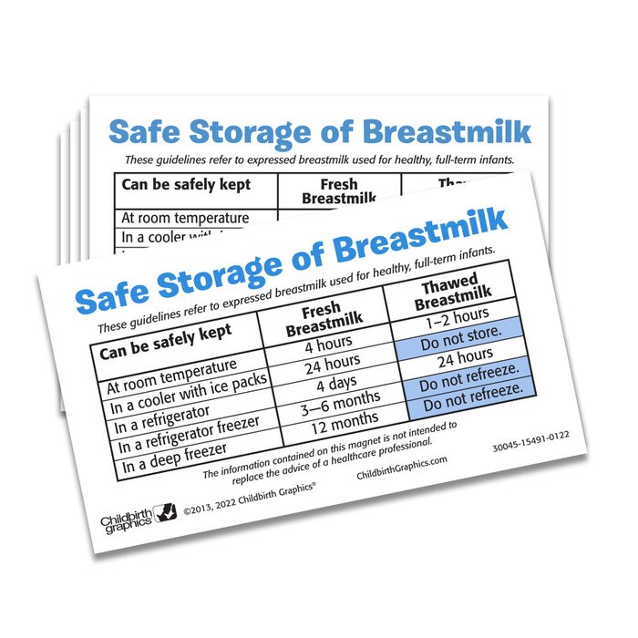 Safe Storage of Breastmilk Magnet Set of 50 from Childbirth Graphics with chart for how long to keep stored breastmilk, 30050