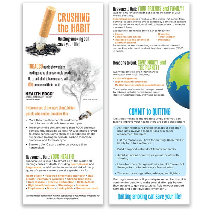 Crushing the Habit Mini Pocket Guide, Health Edco tobacco and smoking education pamphlet for smoking cessation, 37003