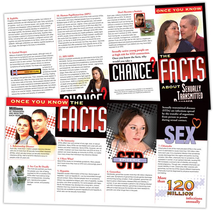 The Facts About STDs Pamphlet, health education leaflet with 8 panels with information on multiple STIs, Health Edco, 38074
