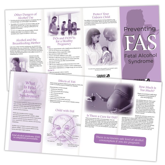 Preventing Fetal Alcohol Syndrome (FAS) Pamphlet from Childbirth Graphics to educate pregnant woman to avoid alcohol, 38612