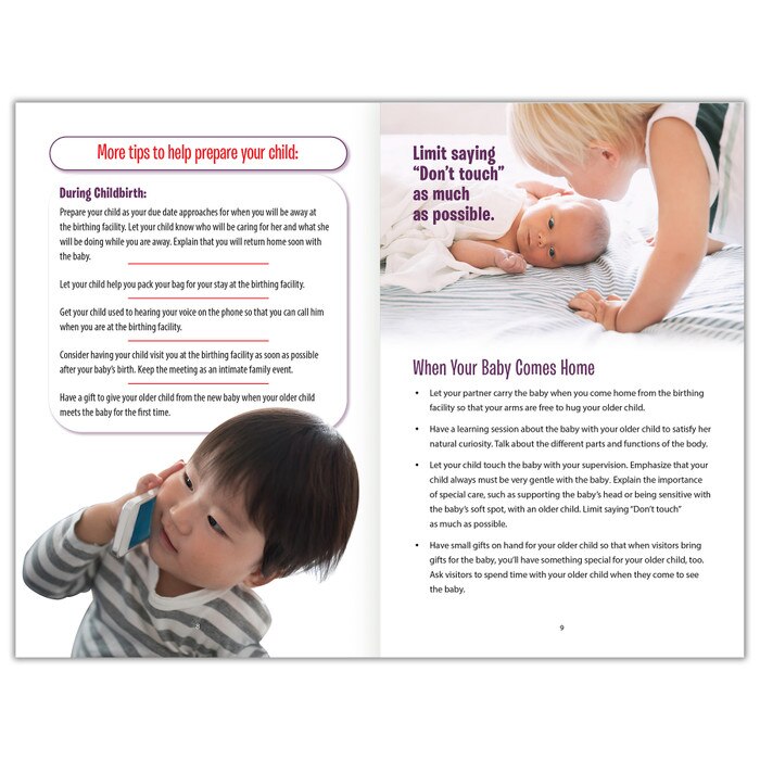 Sibling Preparation ... A Guide for Parents Booklet, 2-page spread of parenting education leaflet, Childbirth Graphics, 40431