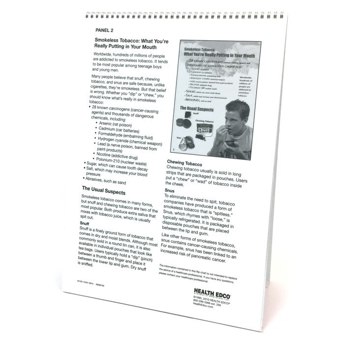 Smokeless Tobacco 6-panel spiral bound flip chart panel 2 teaching notes, chemicals explained, Health Edco, 43163