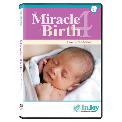 Miracle of Birth 4 DVD cover, closeup of newborn head and hands, 5 birth stories, Childbirth Graphics, 48839