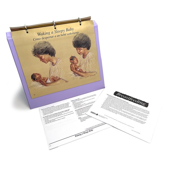 Breastfeeding Chart Collection, illustrated breastfeeding education chart of waking a sleepy baby, Childbirth Graphics, 50705