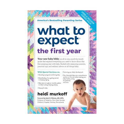 What to Expect the First Year Book, parenting education book with young baby on the cover, Childbirth Graphics, 50901