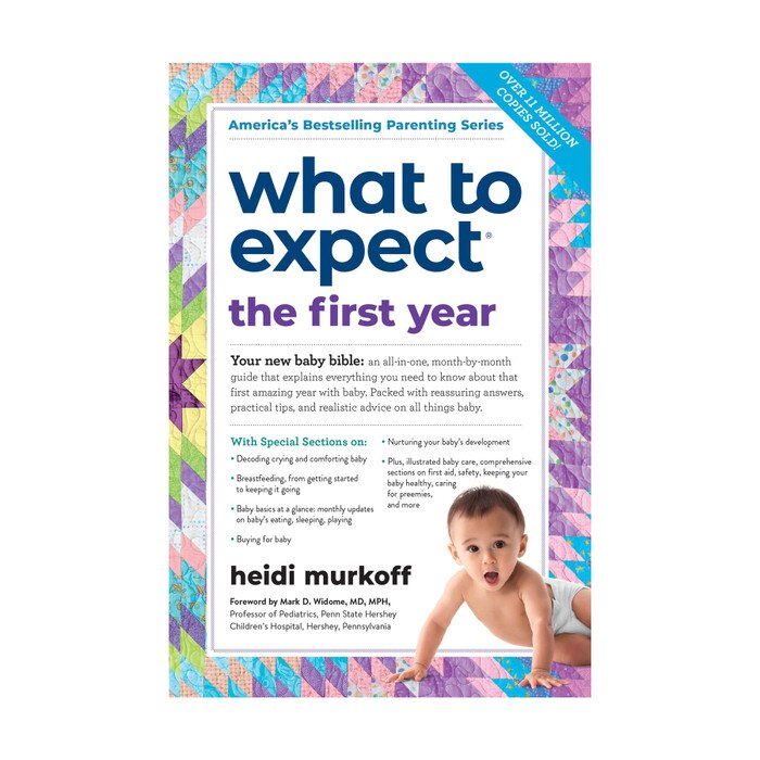 What to Expect the First Year Book, parenting education book with young baby on the cover, Childbirth Graphics, 50901
