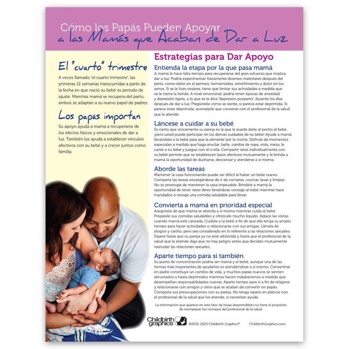 How Fathers Can Support the Postpartum Mom Tear Pad, Childbirth Graphics childbirth education leaflet, Spanish, side 52082