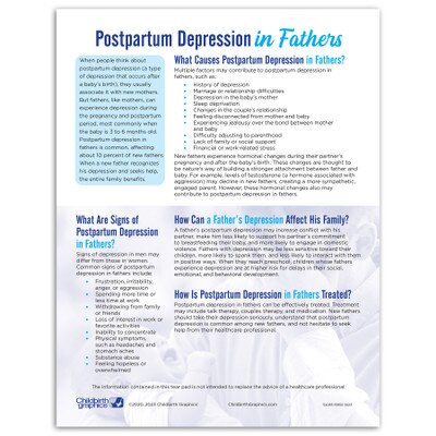 Postpartum Depression in Fathers Tear Pad from Childbirth Graphics, English side leaflet to educate new dads, 52083