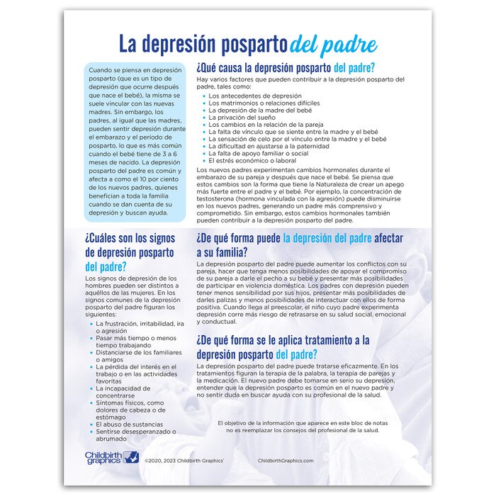 Postpartum Depression in Fathers Tear Pad from Childbirth Graphics, Spanish side leaflet to educate new dads, 52083