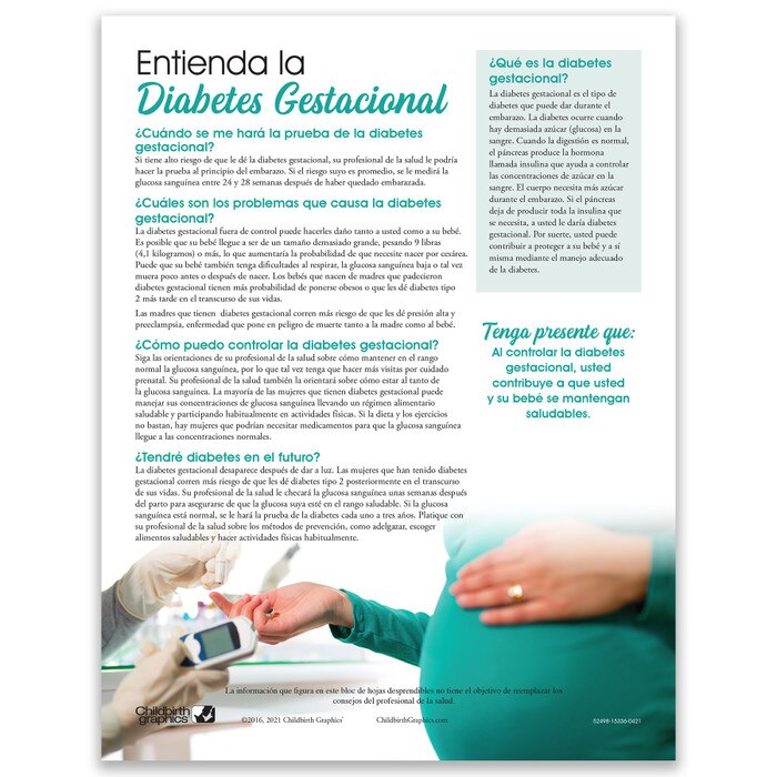 Understanding Gestational Diabetes Tear Pad, Childbirth Graphics pregnancy education teaching resource, English side, 52498