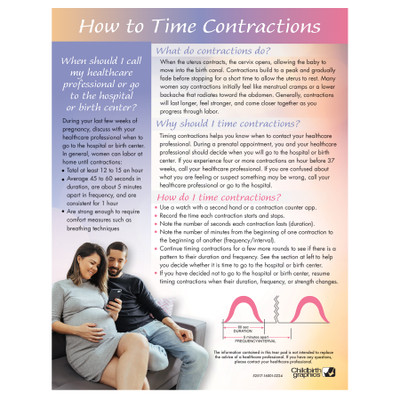 How to Time Contractions Tear Pad, childbirth teaching materials, English text side, Childbirth Graphics, 52517