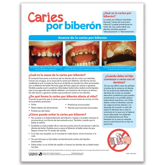 Baby Bottle Tooth Decay Tear Pad, Childbirth Graphics health education and parenting teaching materials, Spanish side, 52561