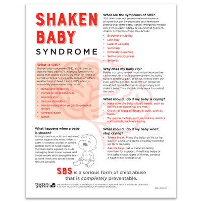Shaken Baby Syndrome Tear Pad, English side of parenting education leaflet, Childbirth Graphics educational materials 52564