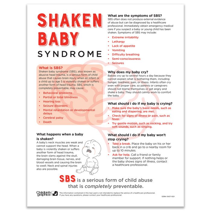 Shaken Baby Syndrome Tear Pad, English side of parenting education leaflet, Childbirth Graphics educational materials 52564