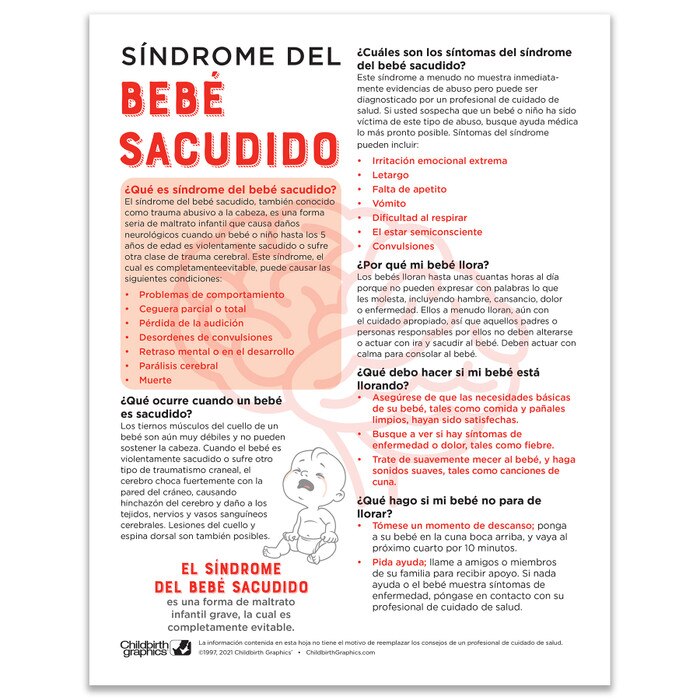 Shaken Baby Syndrome Tear Pad, Spanish side of parenting education leaflet, Childbirth Graphics educational materials 52564