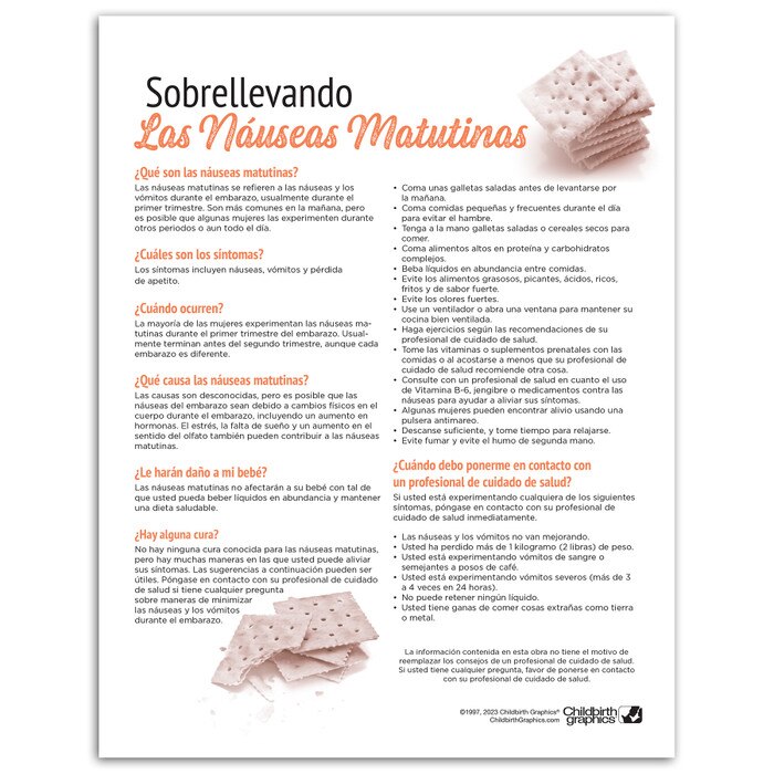 Coping With Morning Sickness Tear Pad childbirth education leaflet by Childbirth Graphics, patient information Spanish, 52565