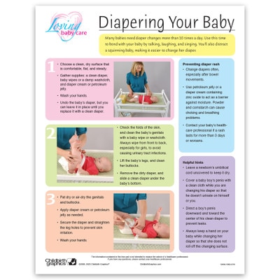 Diapering Your Baby Tear Pad, Childbirth Graphics new parenting leaflet English side teaching how to diaper a baby, 52606