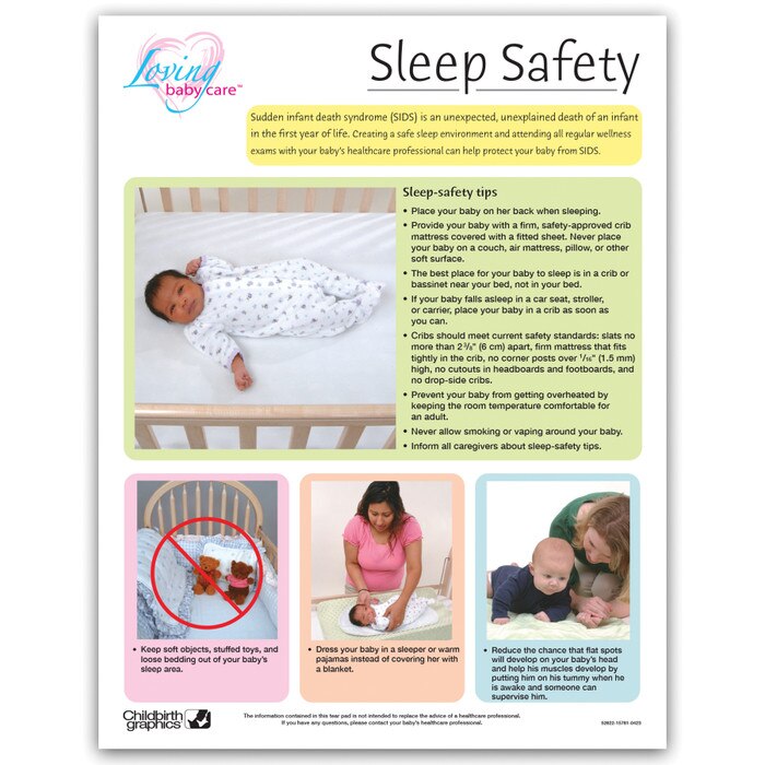 Loving Baby Care: Sleep Safety Tear Pad, infant sleep safety educational leaflet for new parents, Childbirth Graphics, 52622