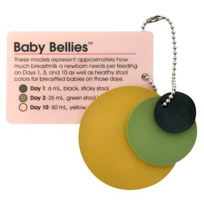 Baby Bellies Pocket Model Key Chain card & 3 sized colored disks represent size & color of stool, Childbirth Graphics 53526