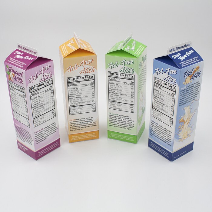 Milk Alternatives: Pour them Over Display, health education four carton display with fat-free milk label, Health Edco, 77885