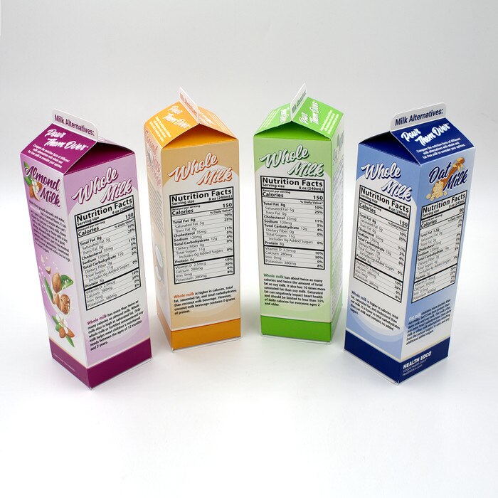 Milk Alternatives: Pour them Over Display, health education four carton display with whole milk label, Health Edco, 77885
