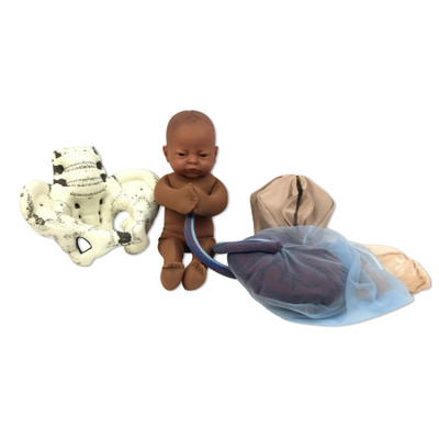 Cloth Pelvic Model Set for Childbirth Education with Fetal Model in brown skin tone, Childbirth Graphics, 78018