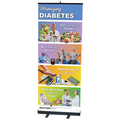 Diabetes Pop-Up Banner, large health education banner with health tips for diabetes management, Health Edco, 78944