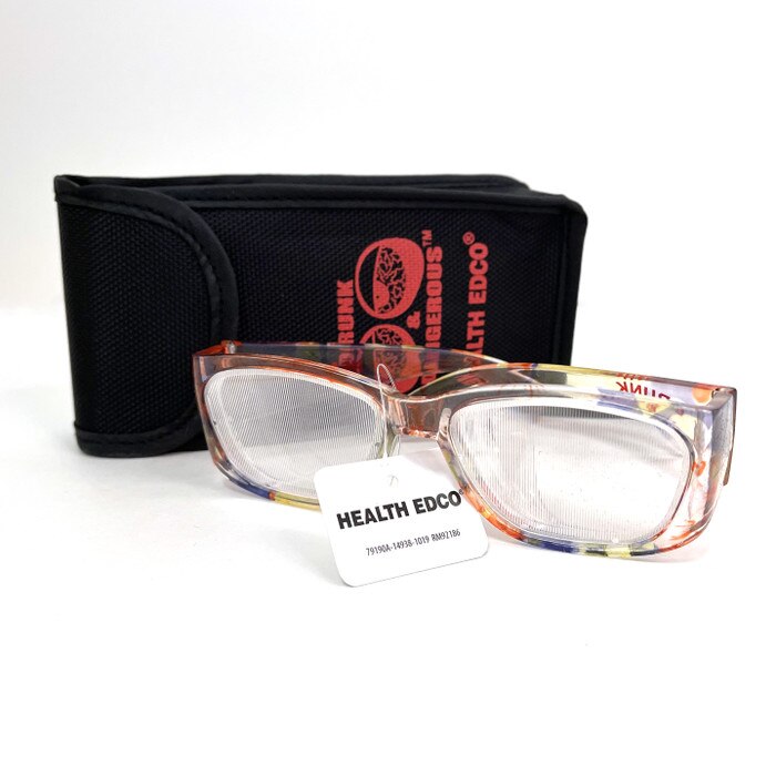 Drunk & Dangerous Glasses with Case, health education teaching tool to simulate alcohol intoxication, Health Edco, 79190a