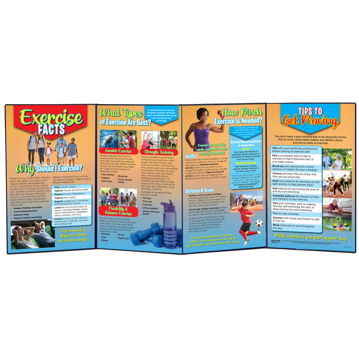 Exercise Facts four-panel health education folding display for teaching physical activity benefits and recommendations, 79293