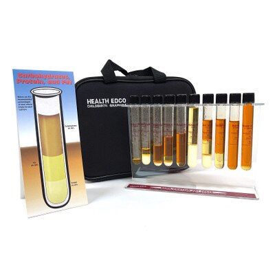 Carb / Protein / Fat Test Tubes, health and nutrition education set of teaching test tubes with case, Health Edco, 79303