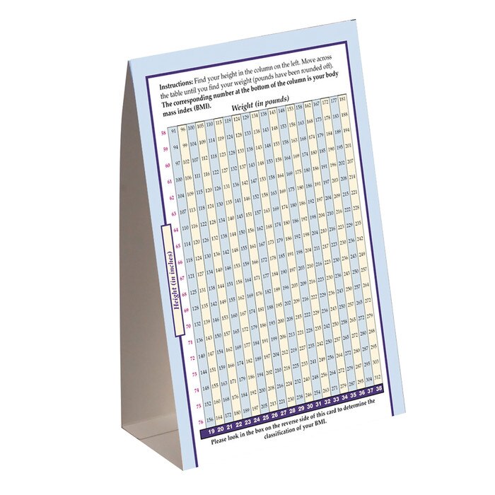 Body Mass Index (BMI) Tent Card for health and physical activity education by Health Edco to teach about body weight