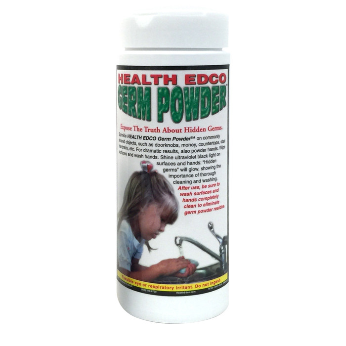 Health Edco Germ Powder that glows under a UV lamp to teach the importance of hand washing for health education, 79705