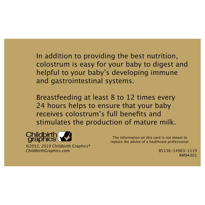 Colostrum: The Gold Standard Display for breastfeeding education from Childbirth Graphics, back of information card, 85156